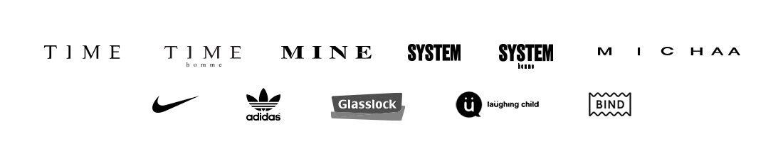 브랜드 바로가기 - TIME, TIME HOMME, MINE, SYSTEM, SYSTEM homme, MICHAA, Nike, adidas, GlassLOCK, laughing child, BIND